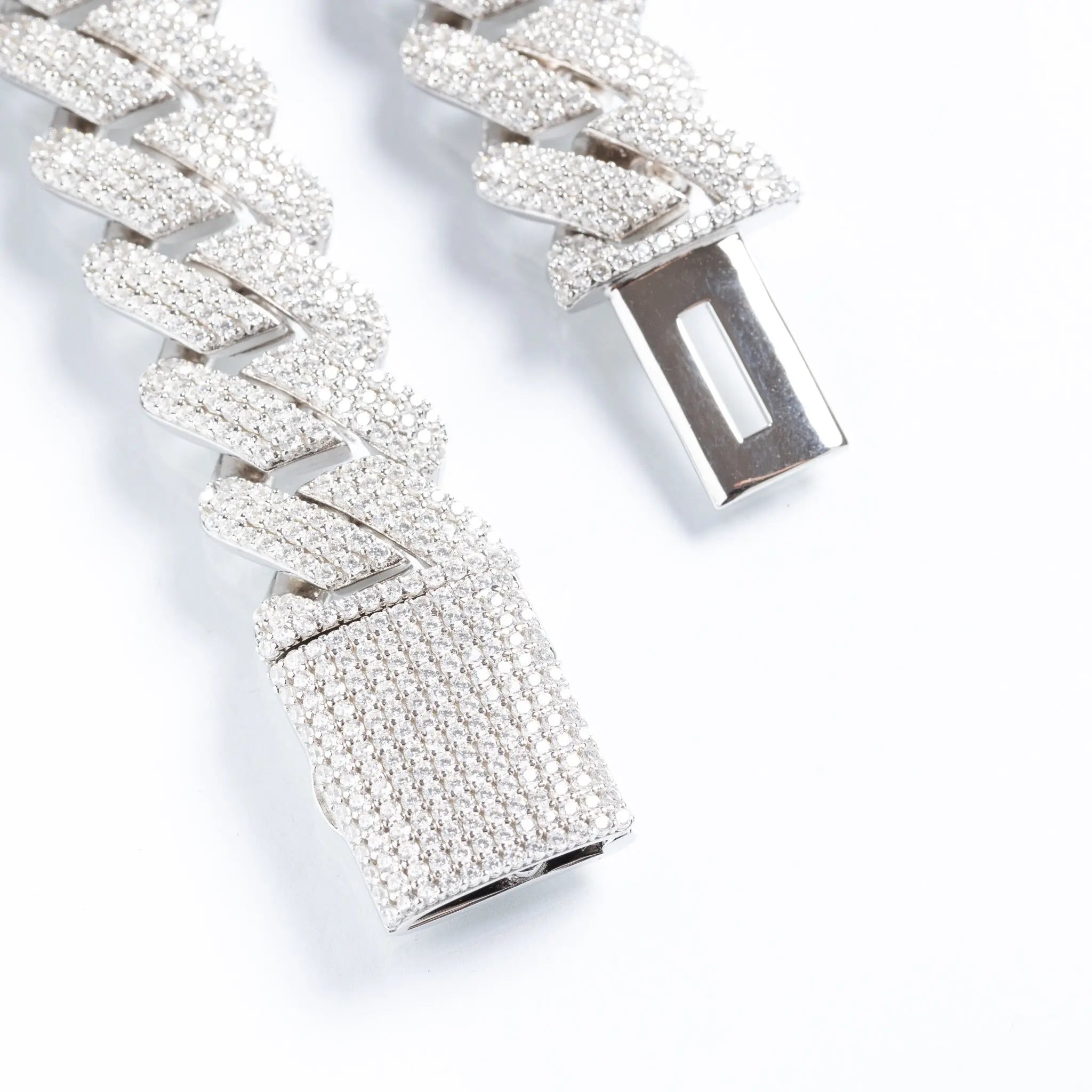19mm Iced Prong Cuban Link Bracelet - White Gold