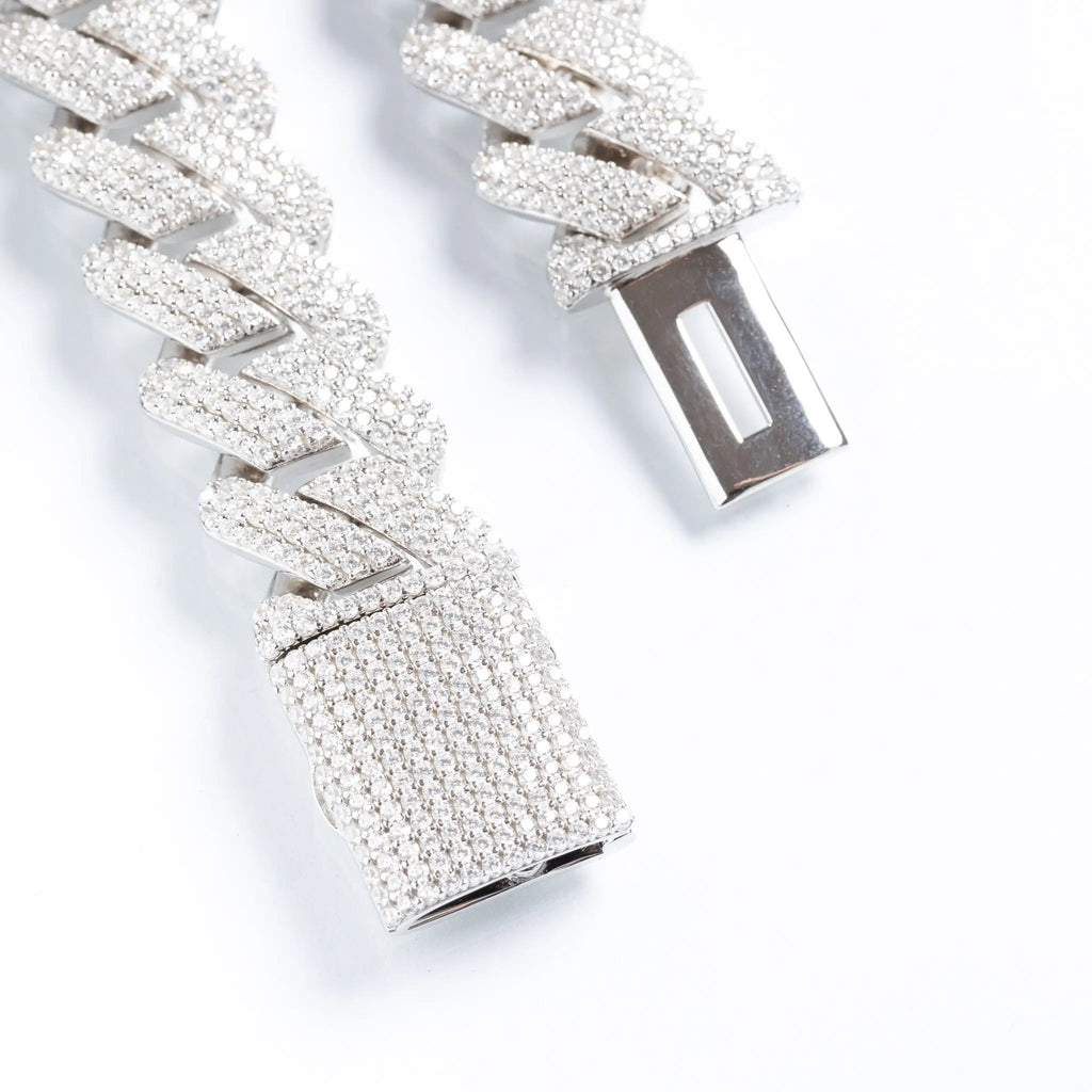 19mm Iced Prong Cuban Link Bracelet - Silver