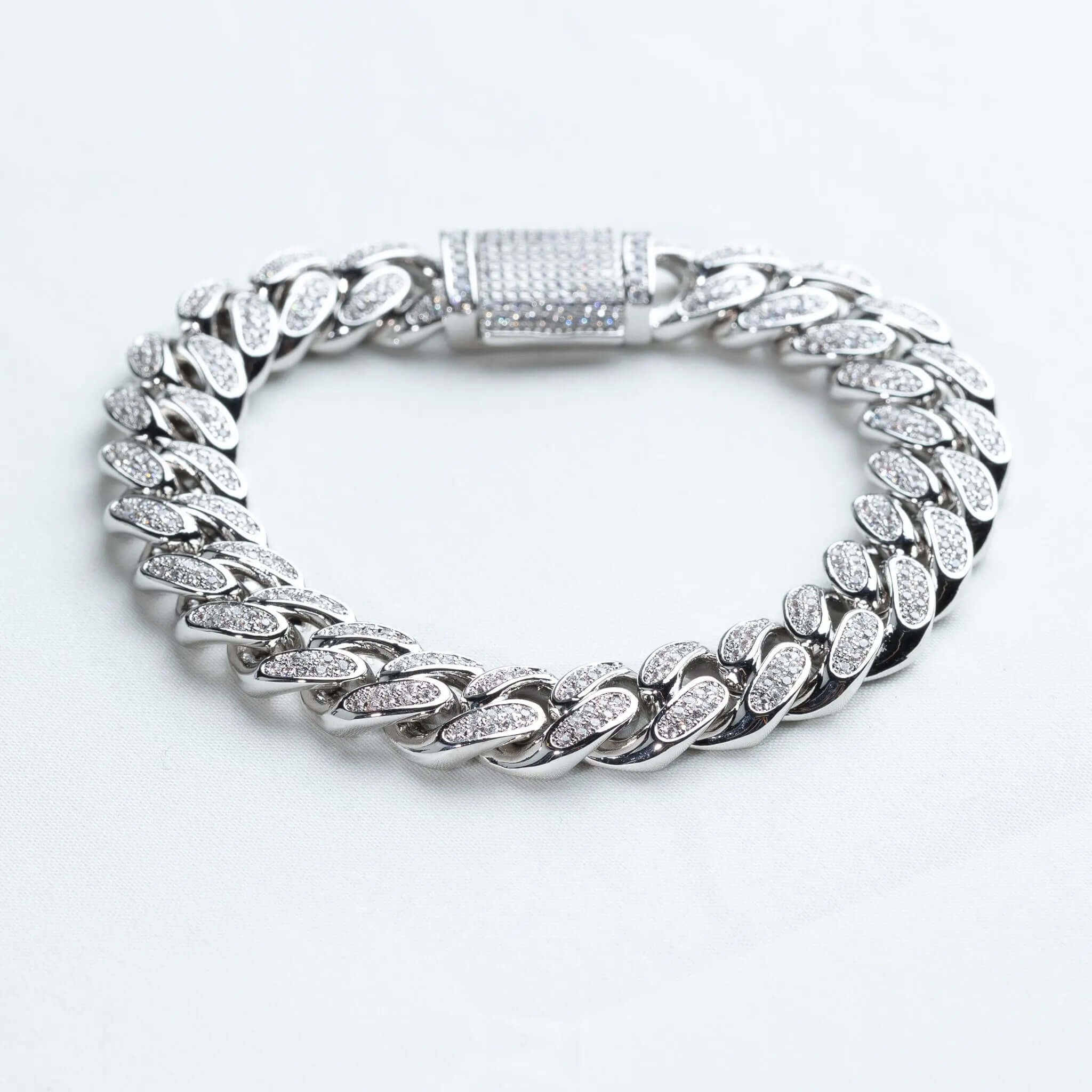 12mm Iced Miami Cuban Link Bracelet - Silver