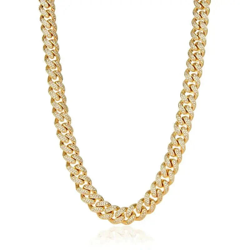 12mm Iced Miami Cuban Link Chain - Gold