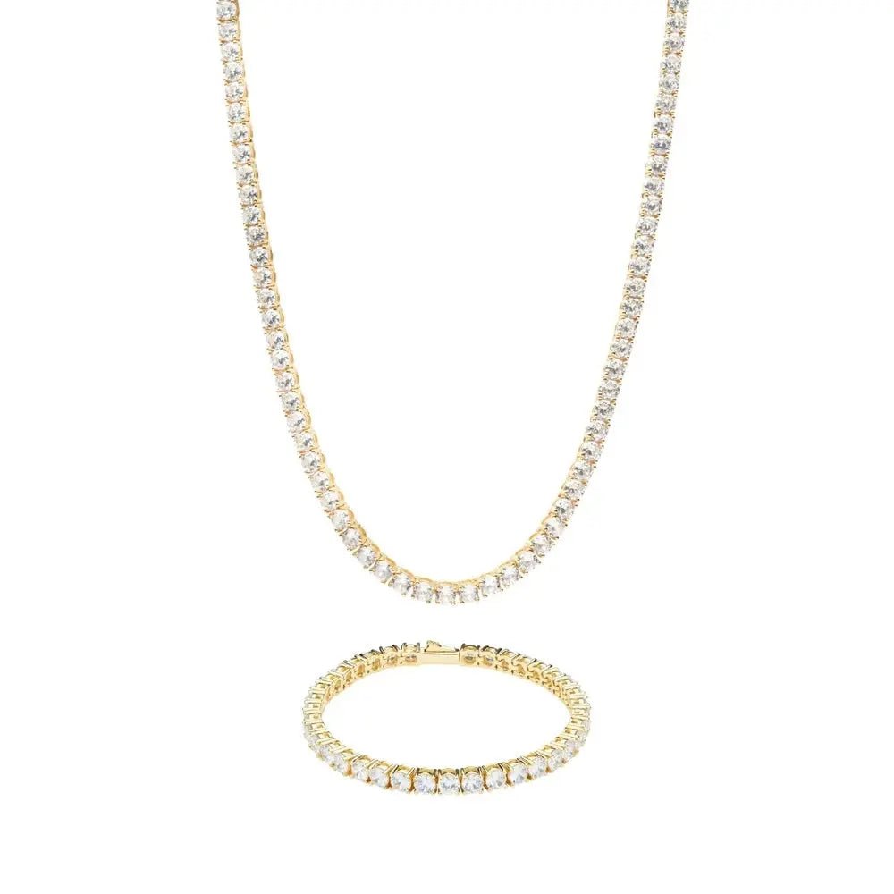 5mm Tennis Chain + Bracelet Set - Gold