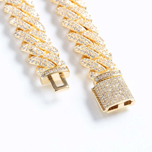 12mm Iced Prong Cuban Link Bracelet - Gold