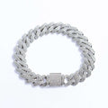 12mm Iced Prong Cuban Link Bracelet - Silver