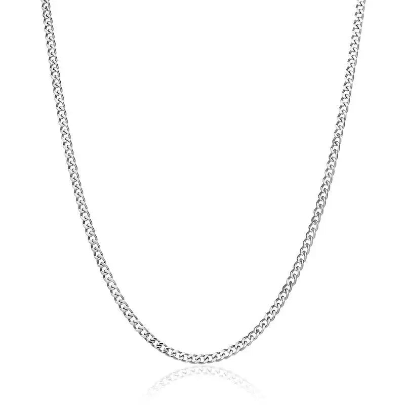 3mm Micro Cuban Link Necklace - White Gold