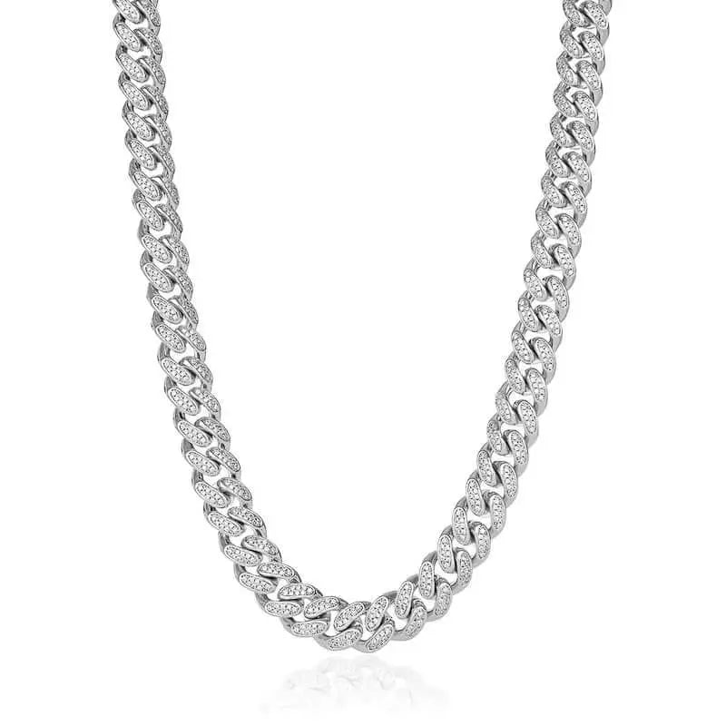 12mm Iced Miami Cuban Link Chain - White Gold