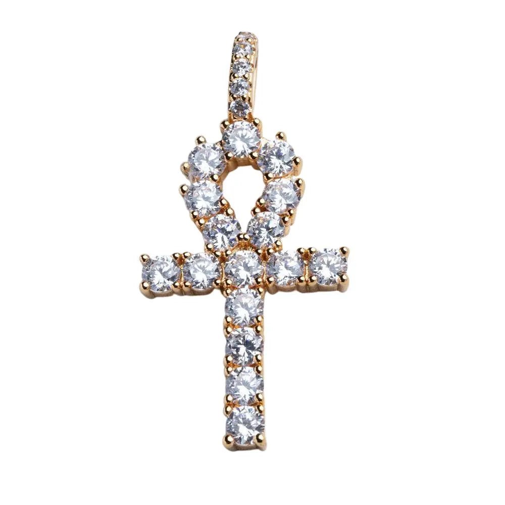 Iced Ankh Cross Pendant - Gold