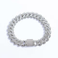 12mm Iced Prong Cuban Link Bracelet - Silver