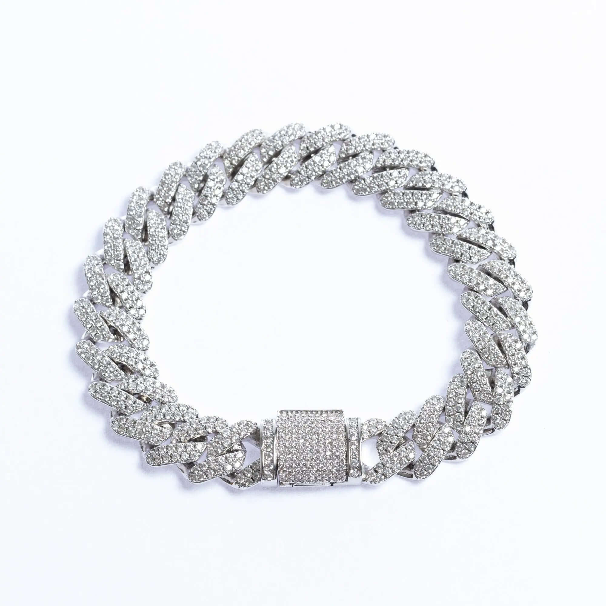 12mm Iced Prong Cuban Link Bracelet - Silver