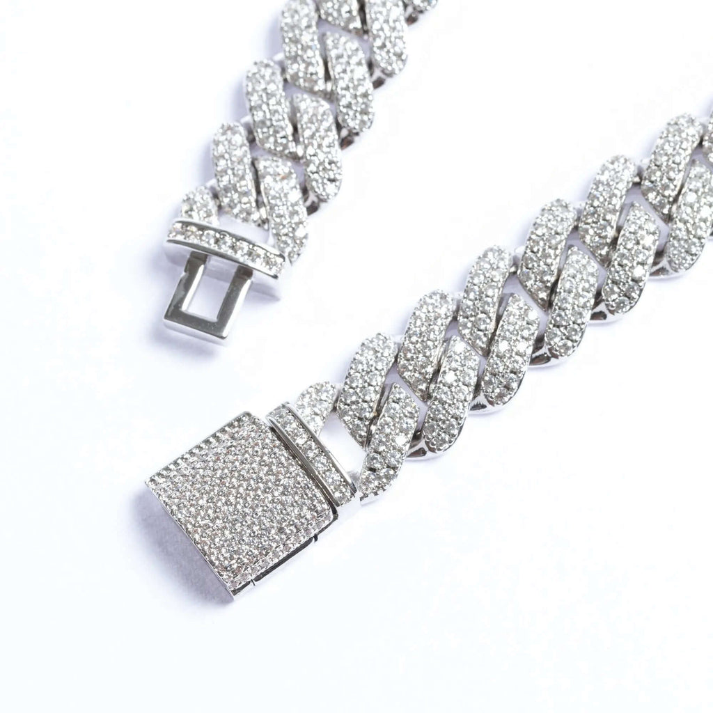 12mm Iced Prong Cuban Link Bracelet - Silver