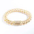 12mm Iced Prong Cuban Link Bracelet - Gold