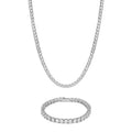 5mm Tennis Chain + Bracelet Set - White Gold