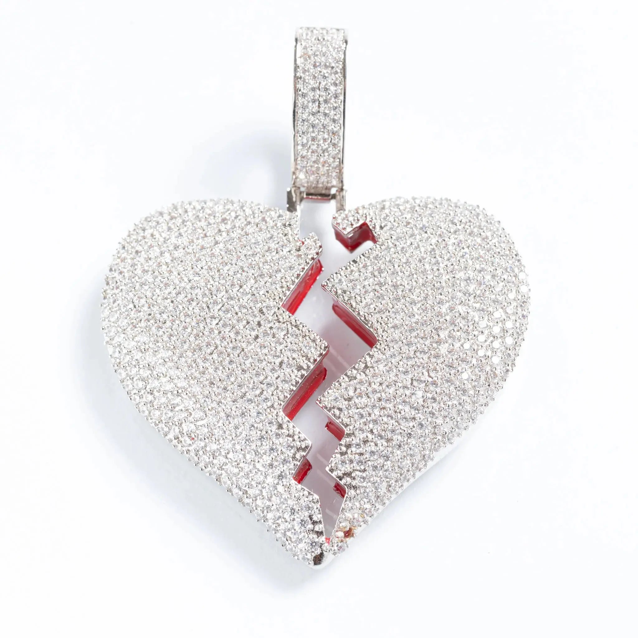 Iced Broken Heart Pendant - Silver