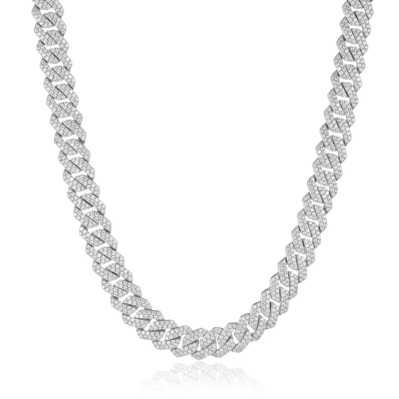12mm Iced Prong Cuban Link Necklace - Silver