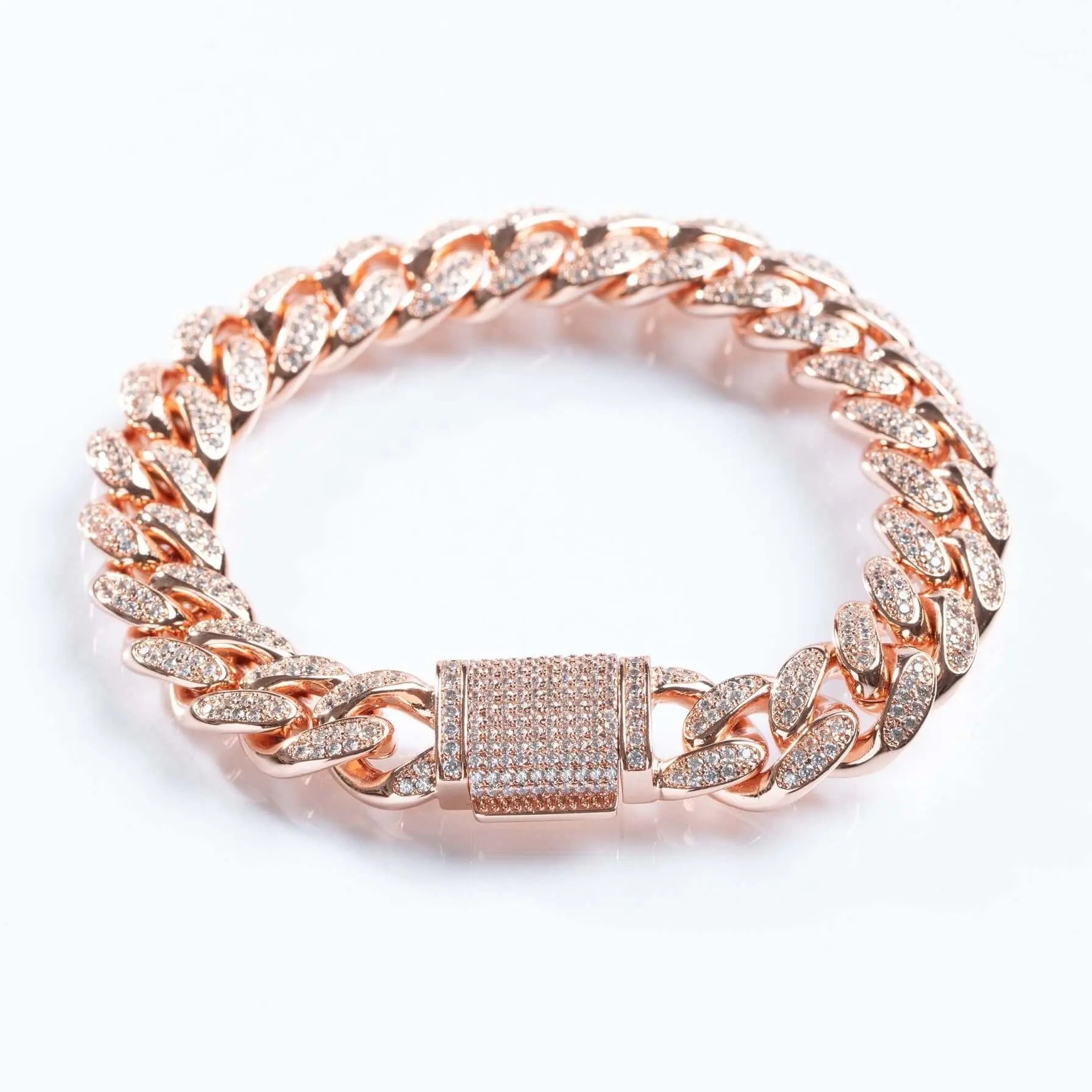 Mens 12mm Iced Miami Cuban Link Bracelet - Rose Gold