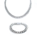 12mm Iced Miami Cuban Link Chain + Bracelet - Silver