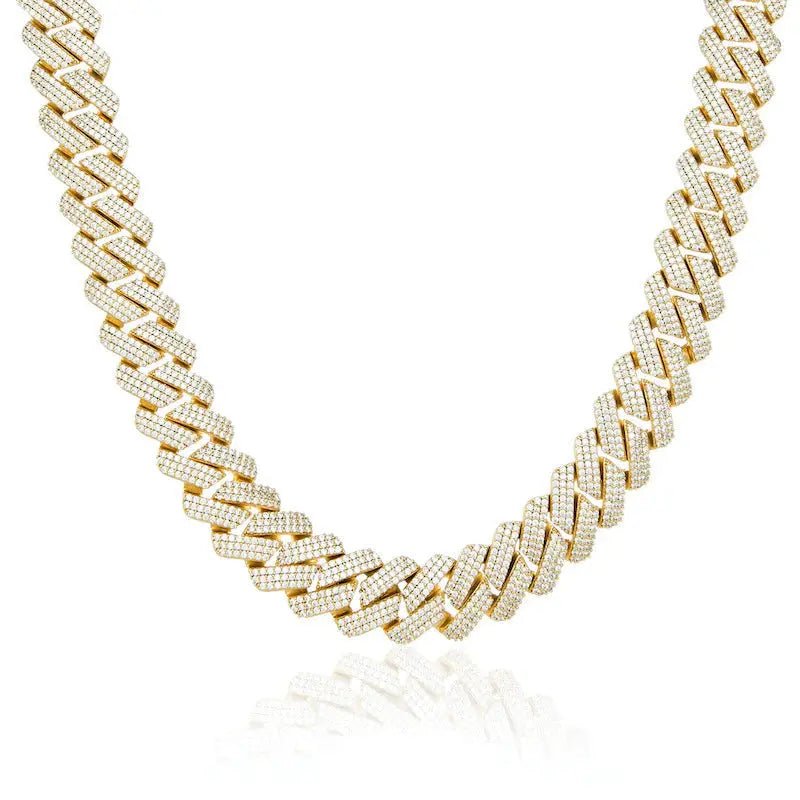 19mm Iced Prong Cuban Link Necklace - Gold