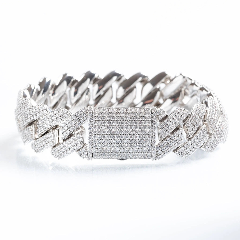 19mm Iced Prong Cuban Link Bracelet - Silver