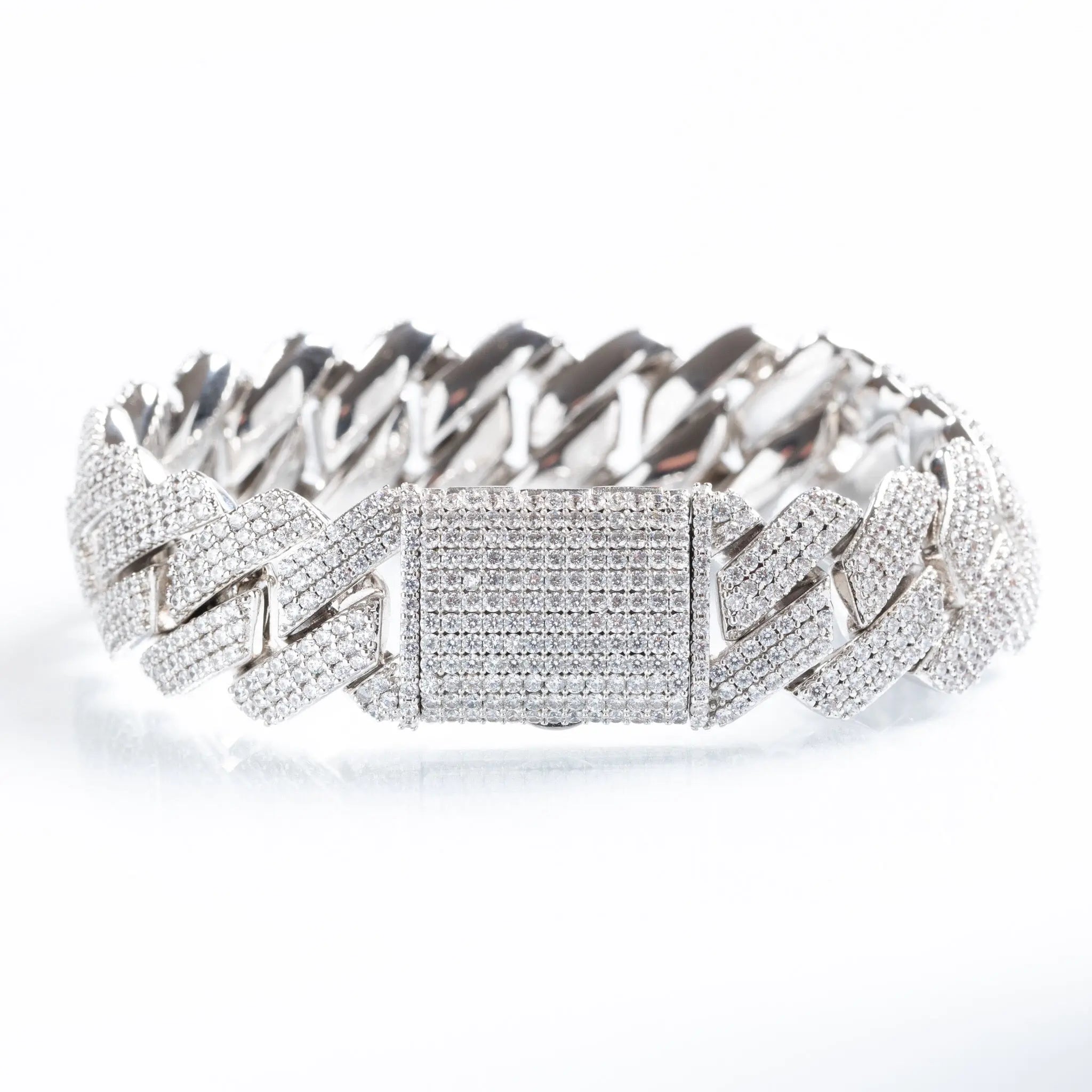 19mm Iced Prong Cuban Link Bracelet - Silver