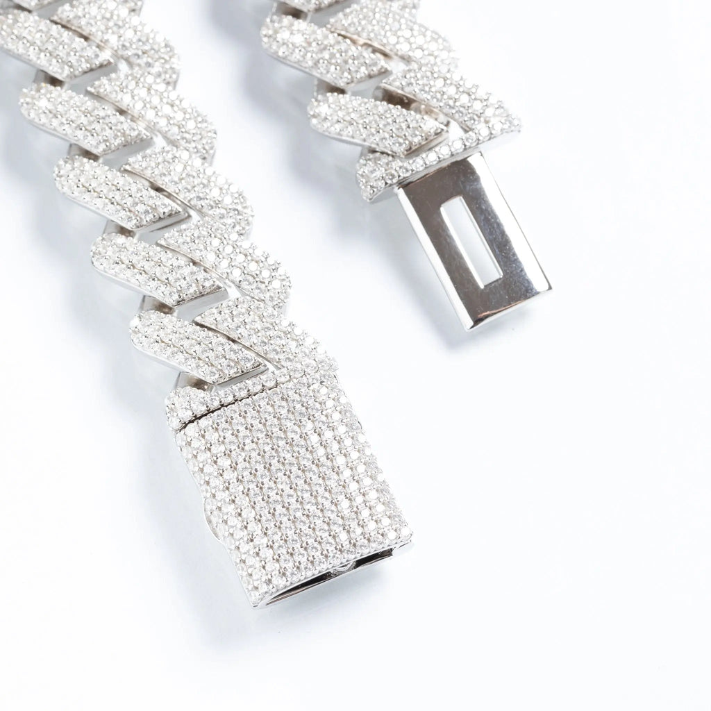 19mm Iced Prong Cuban Link Chain + Bracelet - Silver
