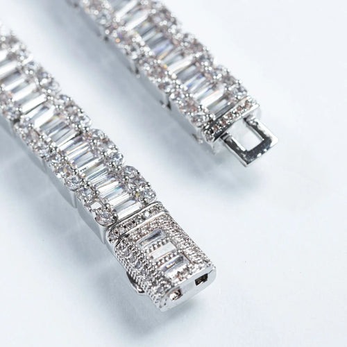8mm Baguette Tennis Bracelet - White Gold