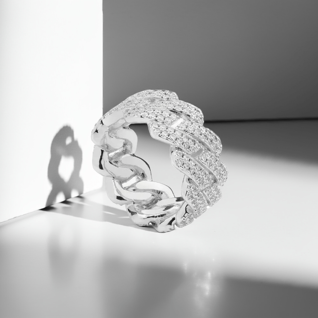 Iced Prong Cuban Ring - Silver